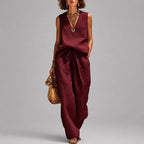 Alana - Cotton Sleeveless V-Neck Top and Pants Set