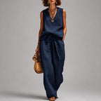 Alana - Cotton Sleeveless V-Neck Top and Pants Set