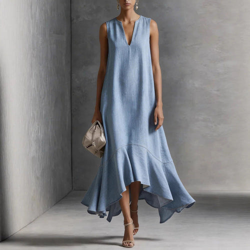 Alana - Women's Linen-Look Sleeveless Midi Dress