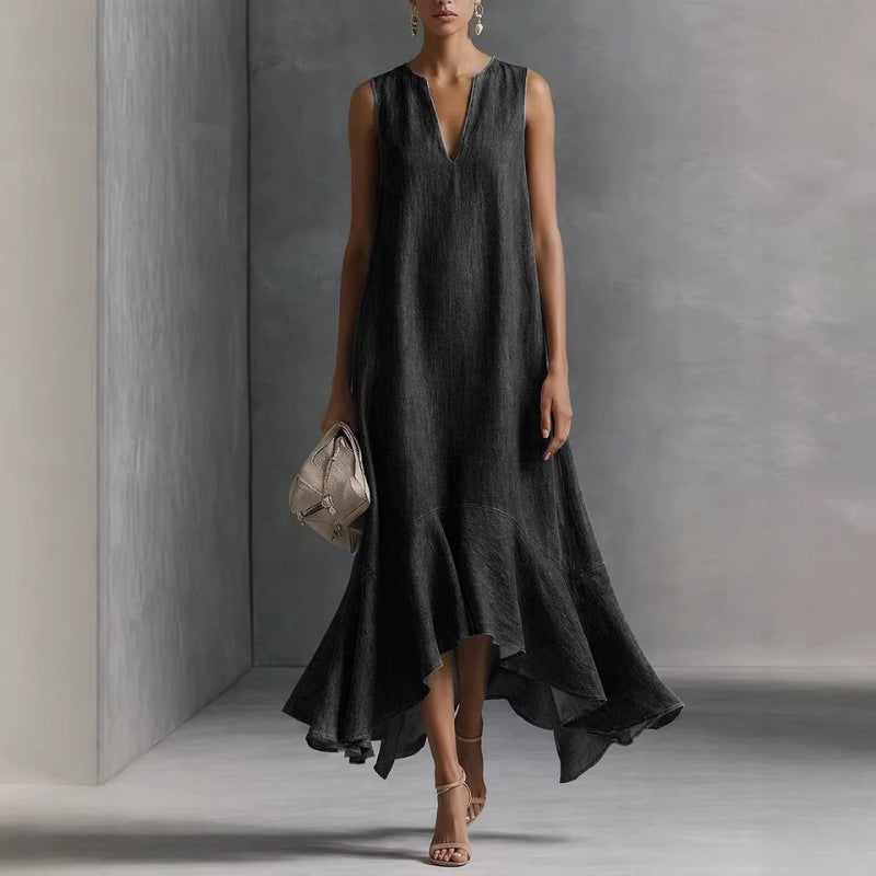 Alana - Women's Linen-Look Sleeveless Midi Dress