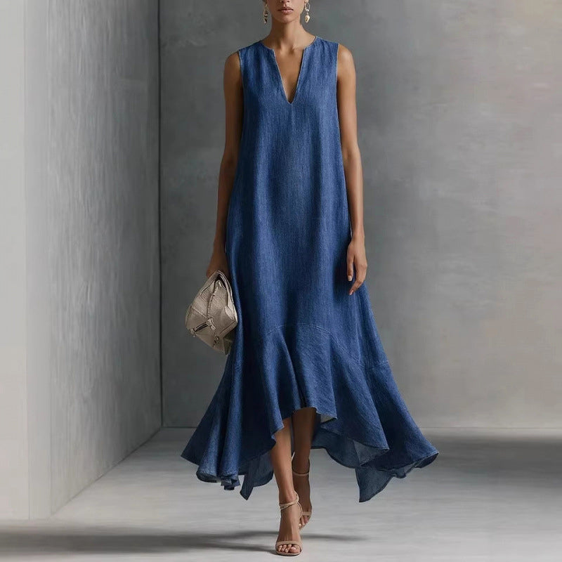 Alana - Women's Linen-Look Sleeveless Midi Dress