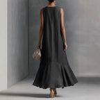 Alana - Women's Linen-Look Sleeveless Midi Dress