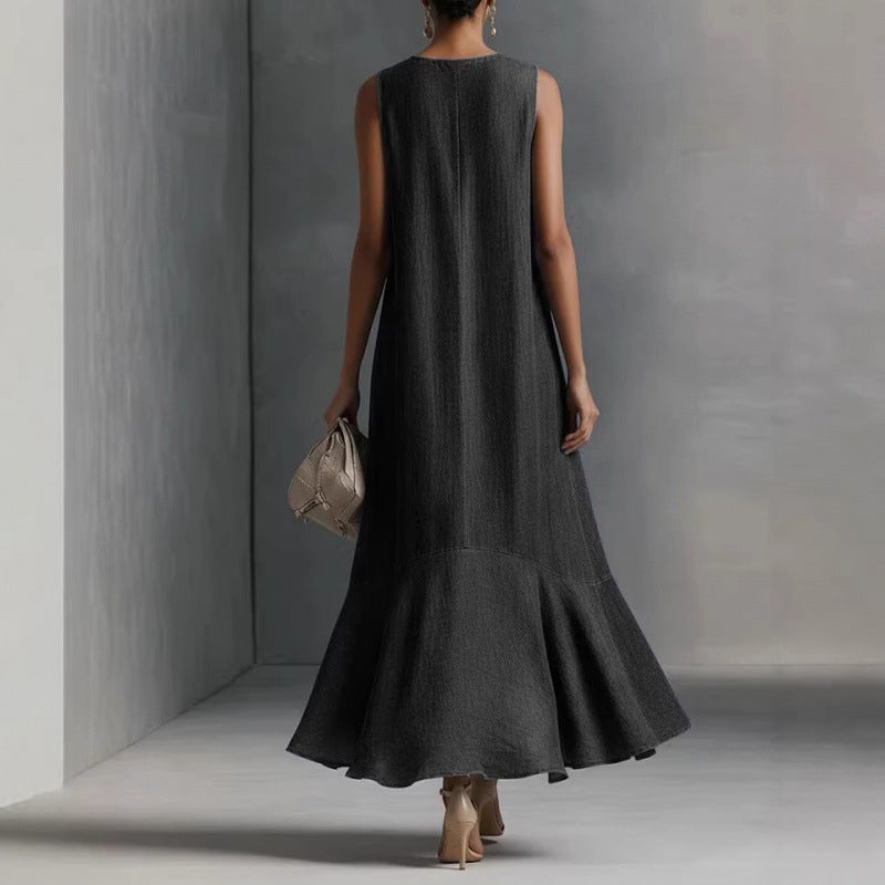 Alana - Women's Linen-Look Sleeveless Midi Dress