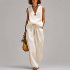 Alana - Cotton Sleeveless V-Neck Top and Pants Set