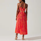 Alanna - Women's Tropical Print Pleated Midi Dress