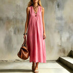 Alexa - Women's Sleeveless Linen Look Maxi Dress