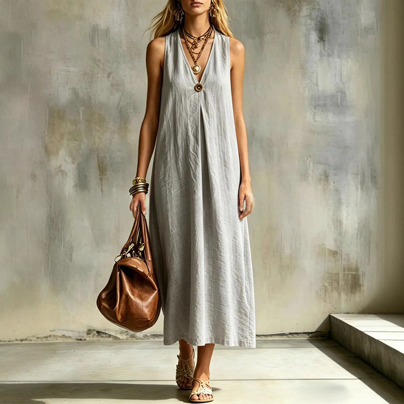Alexa - Women's Sleeveless Linen Look Maxi Dress