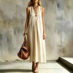 Alexa - Women's Sleeveless Linen Look Maxi Dress