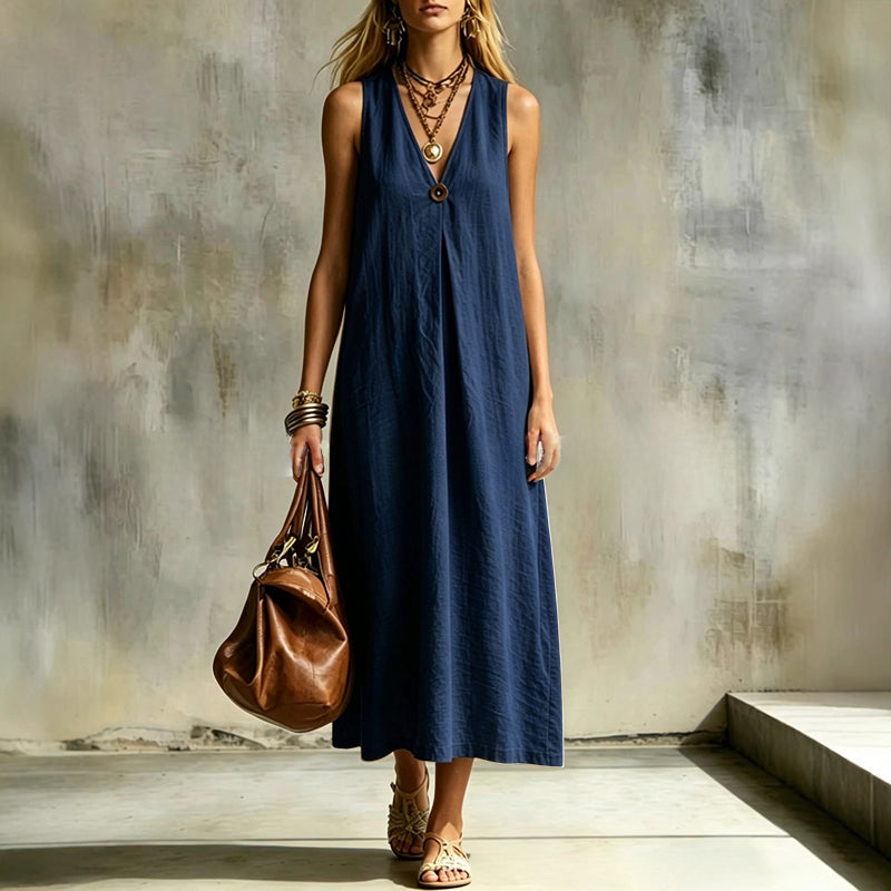 Alexa - Women's Sleeveless Linen Look Maxi Dress