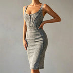 Amanda - Women’s Denim Midi Dress with Side Slit