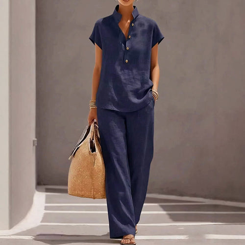 Anna - Women’s Linen-Look Two Piece Lounge Set