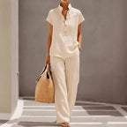 Anna - Women’s Linen-Look Two Piece Lounge Set