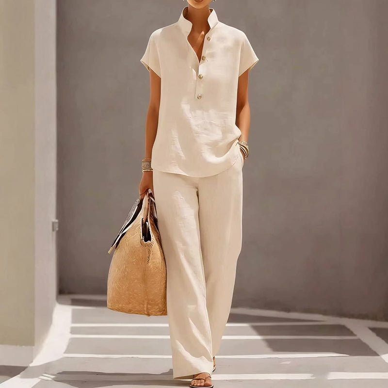 Anna - Women’s Linen-Look Two Piece Lounge Set