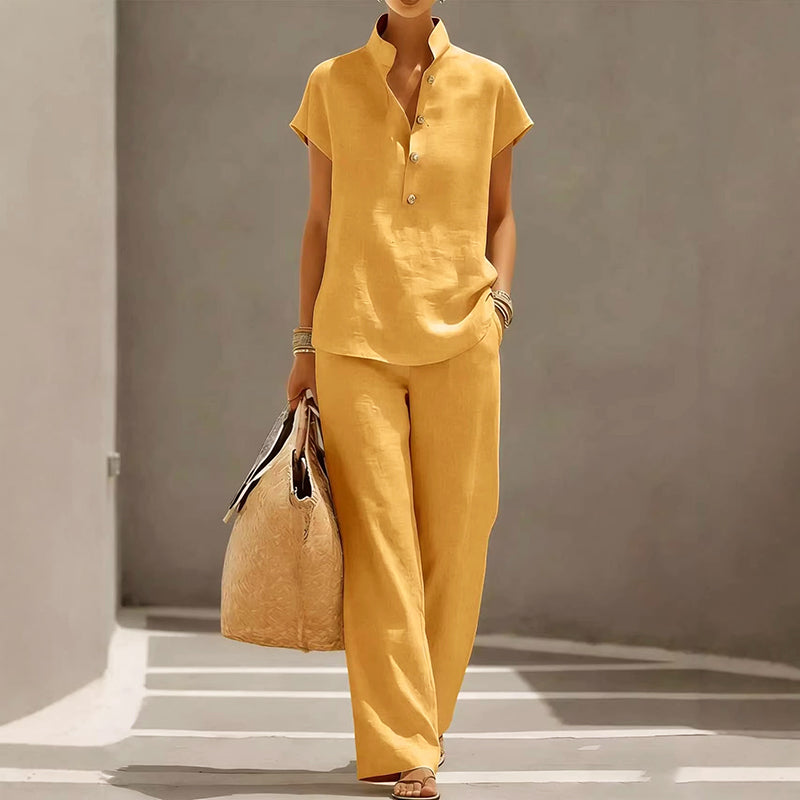 Anna - Women’s Linen-Look Two Piece Lounge Set