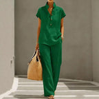 Anna - Women’s Linen-Look Two Piece Lounge Set