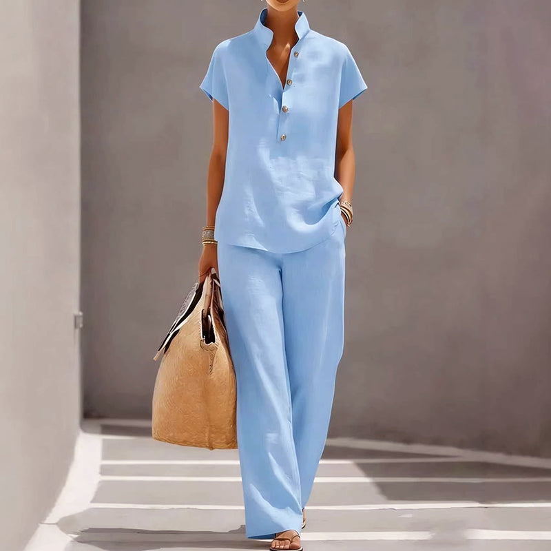 Anna - Women’s Linen-Look Two Piece Lounge Set