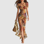 Arabella - Women’s Boho Floral Ruched Maxi Dress