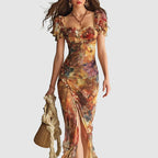 Arabella - Women’s Boho Floral Ruched Maxi Dress