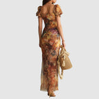 Arabella - Women’s Boho Floral Ruched Maxi Dress