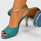 Arianna - Women's Contrast Strap Open-Toe Heels