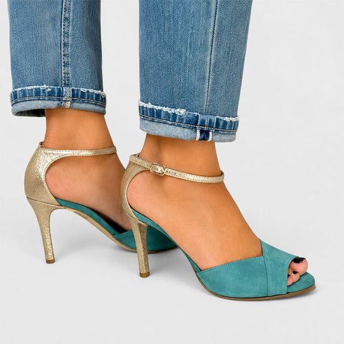 Arianna - Women's Contrast Strap Open-Toe Heels