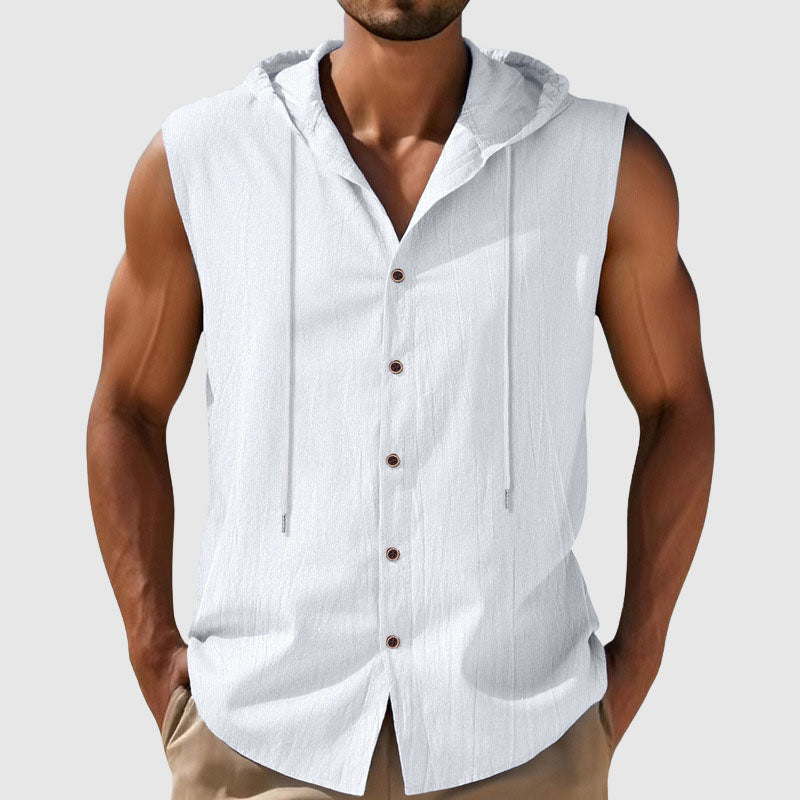 Arthur - Men’s Sleeveless Hooded Linen Shirt