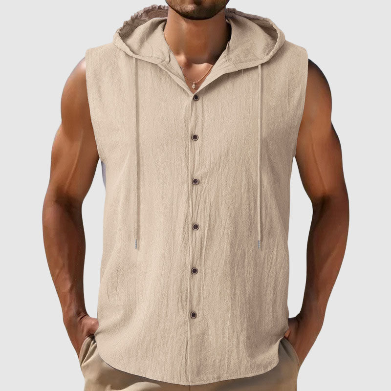 Arthur - Men’s Sleeveless Hooded Linen Shirt