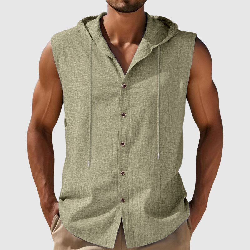 Arthur - Men’s Sleeveless Hooded Linen Shirt