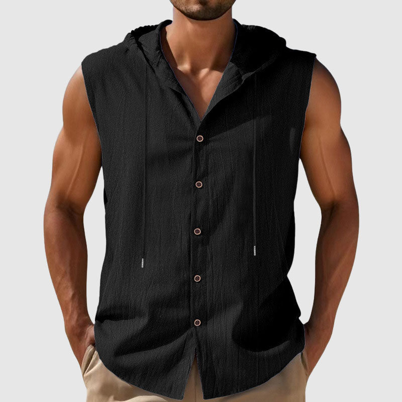 Arthur - Men’s Sleeveless Hooded Linen Shirt