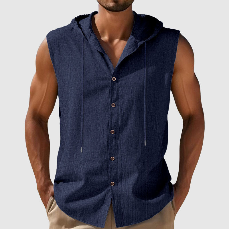 Arthur - Men’s Sleeveless Hooded Linen Shirt