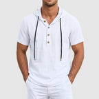 Asher - Cotton Short Sleeve Hooded Henley Shirt