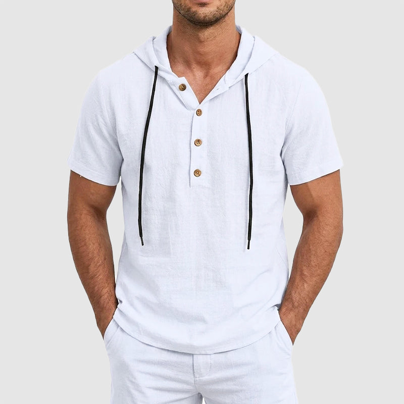 Asher - Cotton Short Sleeve Hooded Henley Shirt