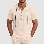 Asher - Cotton Short Sleeve Hooded Henley Shirt