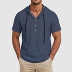Asher - Cotton Short Sleeve Hooded Henley Shirt