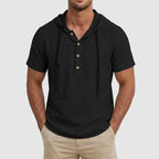 Asher - Cotton Short Sleeve Hooded Henley Shirt