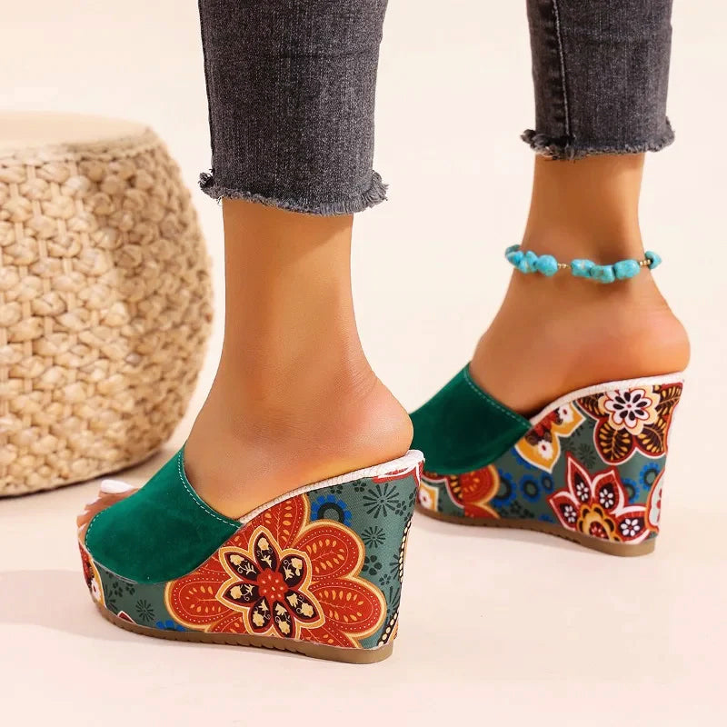 Ashley - Women’s Floral Print Wedge Sandals