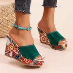 Ashley - Women’s Floral Print Wedge Sandals