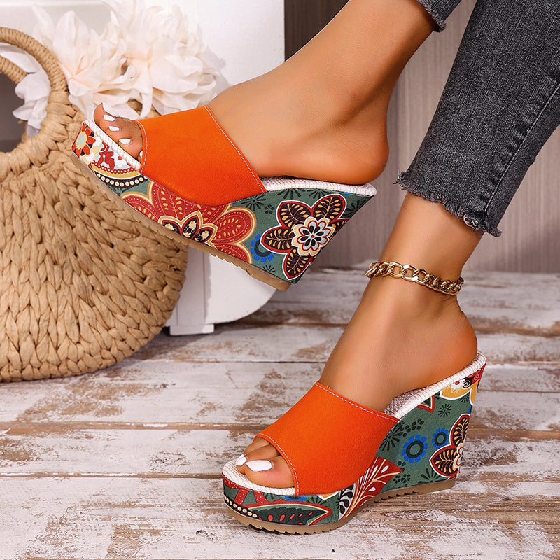 Ashley - Women’s Floral Print Wedge Sandals