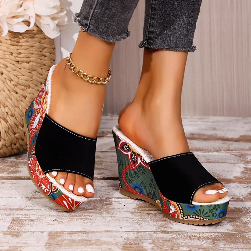 Ashley - Women’s Floral Print Wedge Sandals