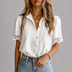 Aubrey - Women's Vintage Crochet Button-Up Blouse