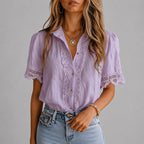 Aubrey - Women's Vintage Crochet Button-Up Blouse