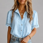 Aubrey - Women's Vintage Crochet Button-Up Blouse