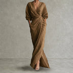 Audrey - Women's Draped Wrap Linen Look Maxi Dress