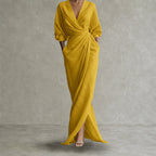 Audrey - Women's Draped Wrap Linen Look Maxi Dress
