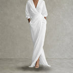 Audrey - Women's Draped Wrap Linen Look Maxi Dress