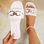 Avery - Women’s Open Toe Metal Accent Slide Sandals