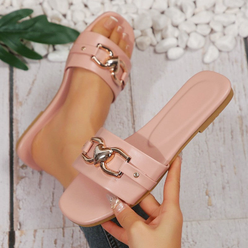 Avery - Women’s Open Toe Metal Accent Slide Sandals