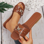 Avery - Women’s Open Toe Metal Accent Slide Sandals