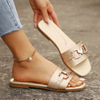 Avery - Women’s Open Toe Metal Accent Slide Sandals