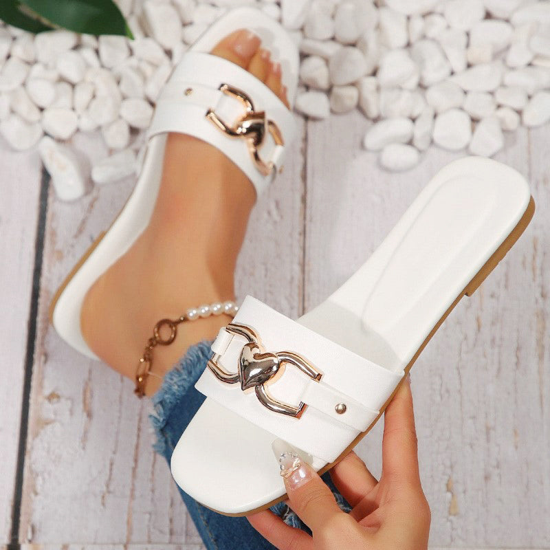 Avery - Women’s Open Toe Metal Accent Slide Sandals